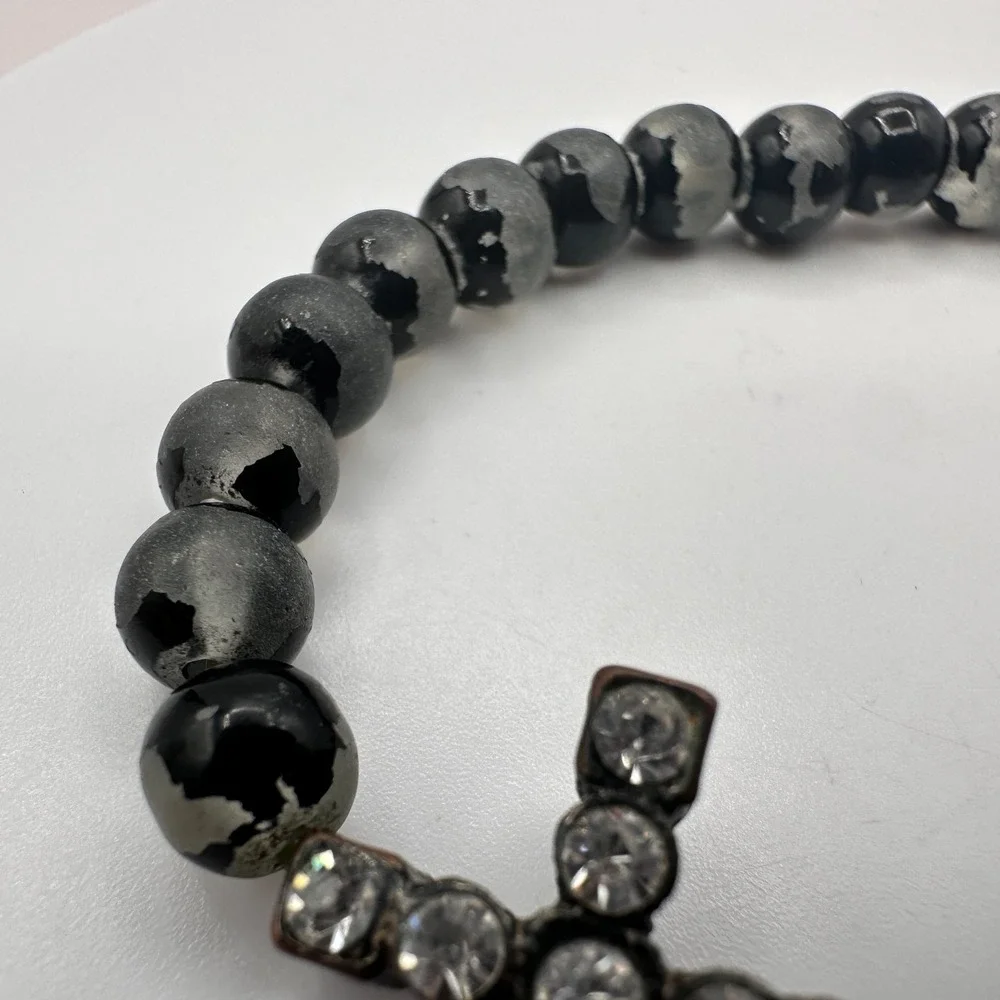 Vintage 90s Clear Glass Beaded Cross Bracelet Goth Religious Fashion Jewelry 90s